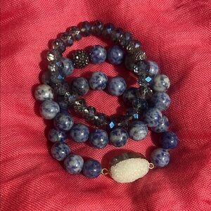 Blue Sodalite Beaded Stretch Bracelet Set - Unbranded